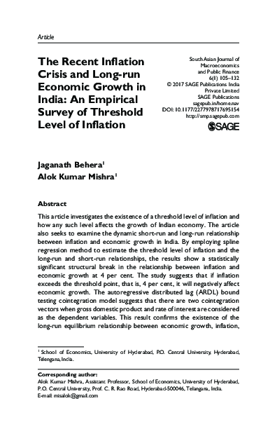 (PDF) The Recent Inflation Crisis and Long-run Economic Growth in India ...