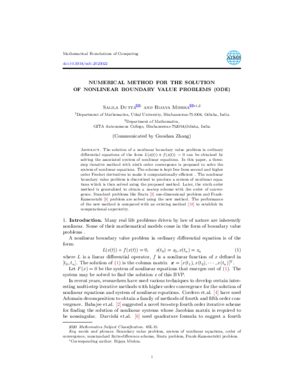 (PDF) Numerical method for the solution of nonlinear boundary value ...