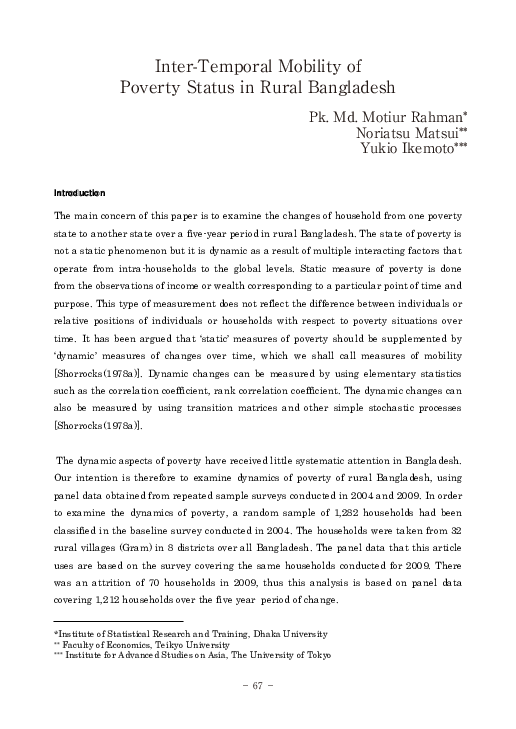 (PDF) Inter-Temporal Mobility of Poverty Status in Rural Bangladesh