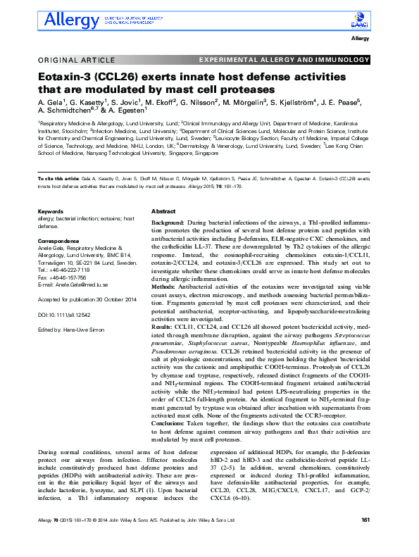 (PDF) Eotaxin-3 (CCL26) exerts innate host defense activities that are ...