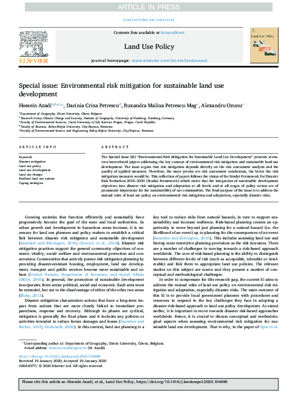 (PDF) Special issue: Environmental risk mitigation for sustainable land ...