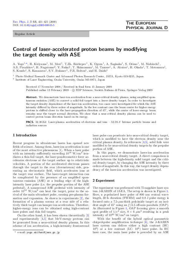 (PDF) Control of laser-accelerated proton beams by modifying the target ...