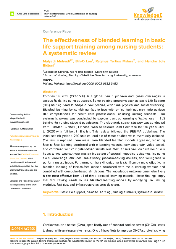 (PDF) The effectiveness of blended learning in basic life support ...