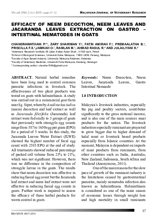 (PDF) Efficacy of Neem Decoction , Neem Leaves and Jacaranda Leaves ...