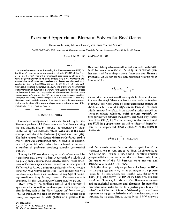 (PDF) Exact and Approximate Riemann Solvers for Real Gases