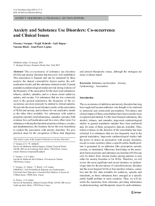 (PDF) Anxiety and substance use disorders: co-occurrence and clinical ...