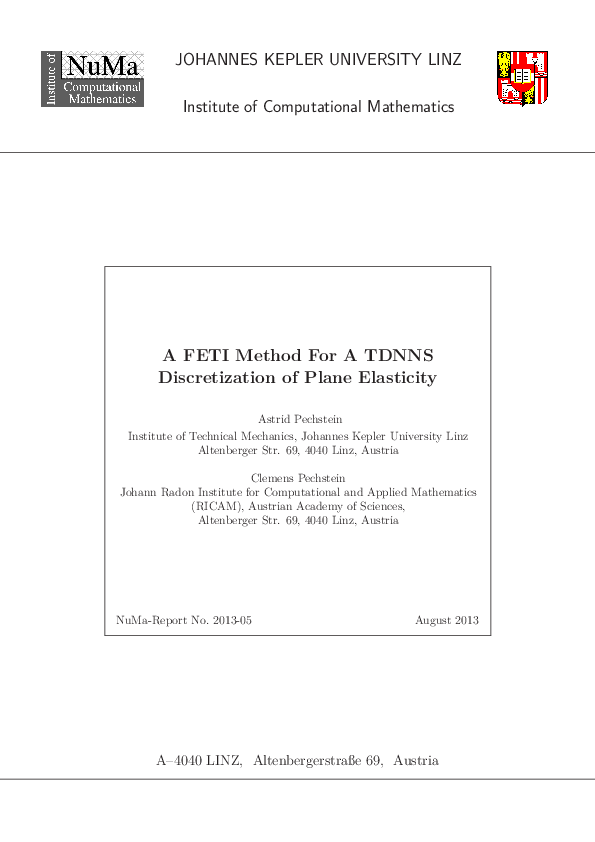(PDF) A Feti Method for a TDNNS Discretization of Plane Elasticity∗