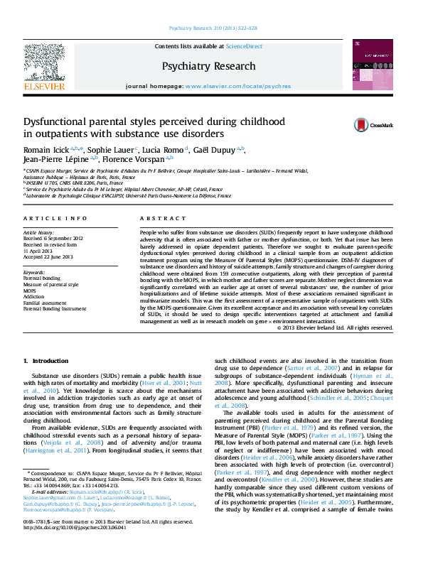 (PDF) Dysfunctional parental styles perceived during childhood in ...