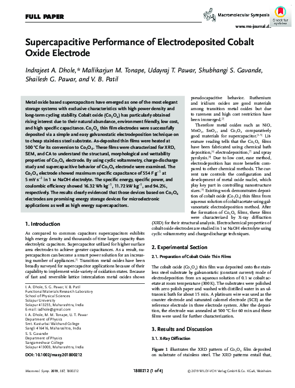 (PDF) Supercapacitive Performance of Electrodeposited Cobalt Oxide ...
