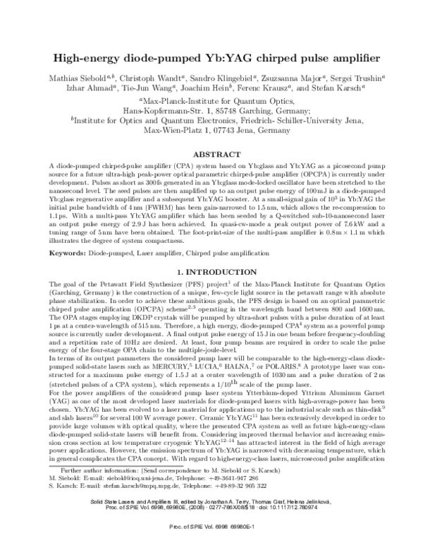 (PDF) High-energy diode-pumped Yb:YAG chirped pulse amplifier