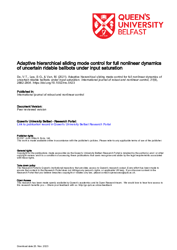 (PDF) Adaptive hierarchical sliding mode control for full nonlinear ...