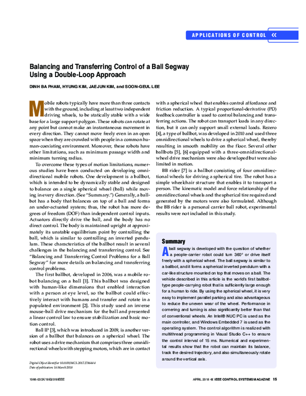 (PDF) Balancing and Transferring Control of a Ball Segway Using a ...