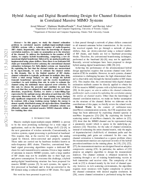 (PDF) Hybrid Analog and Digital Beamforming Design for Channel ...