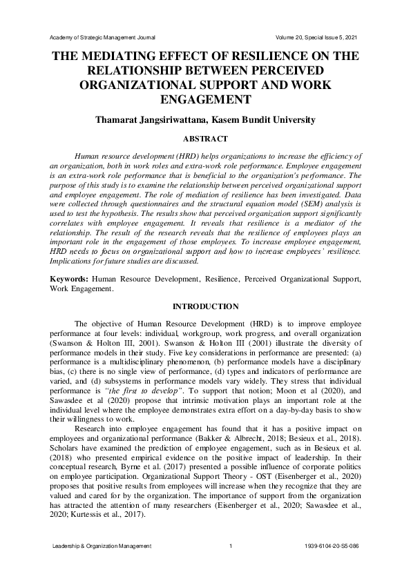 (PDF) The Mediating Effect of Resilience on the Relationship between ...