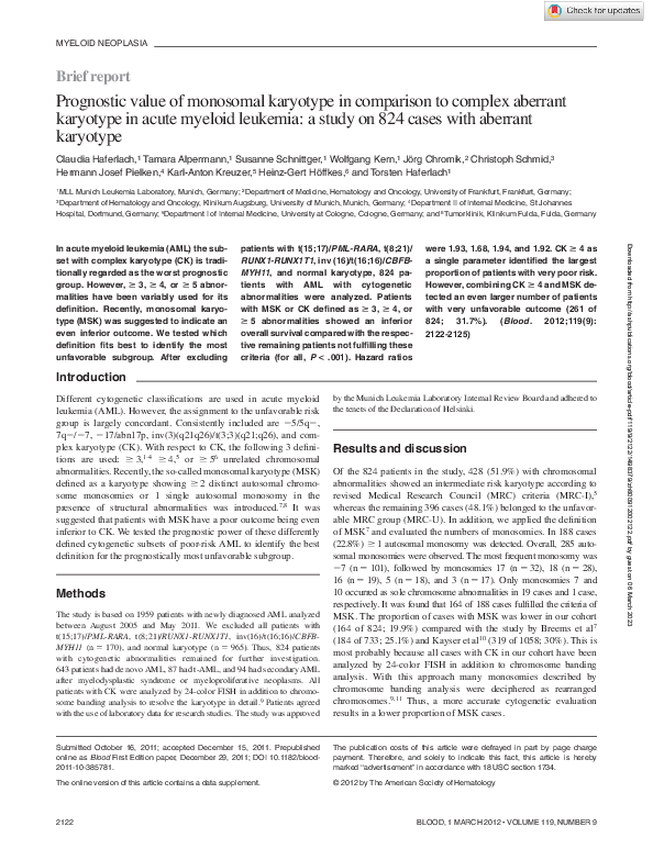 (PDF) Prognostic value of monosomal karyotype in comparison to complex ...