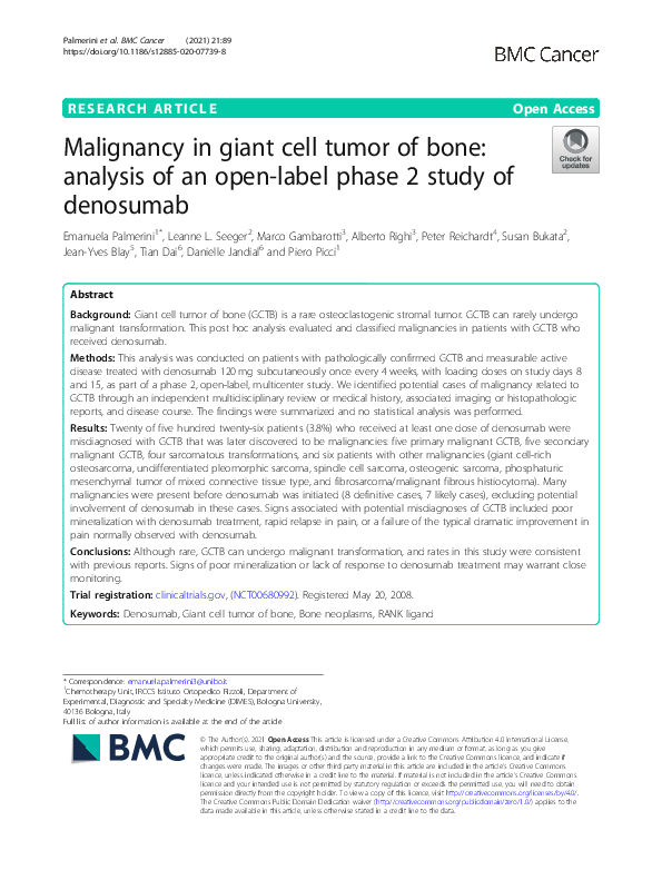 (PDF) Malignancy in giant cell tumor of bone: analysis of an open-label ...