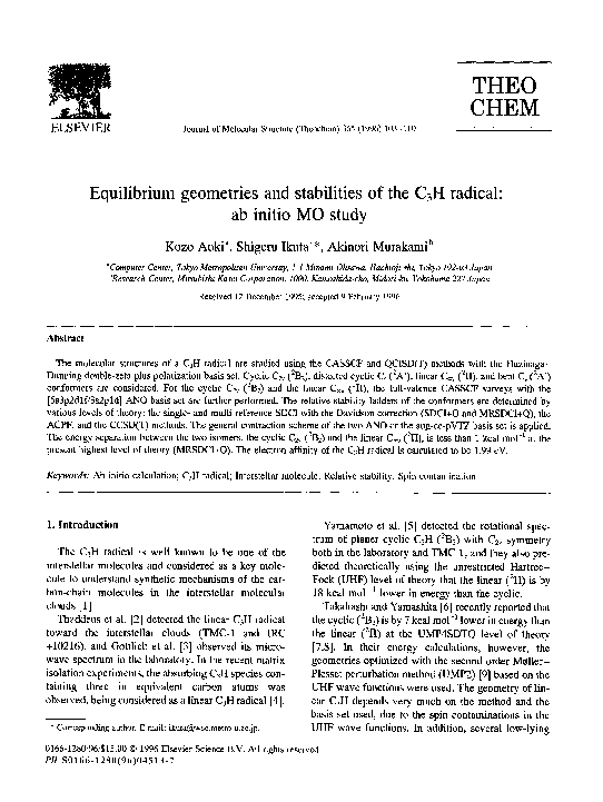 (PDF) Equilibrium geometries and stabilities of the C3H radical: ab ...