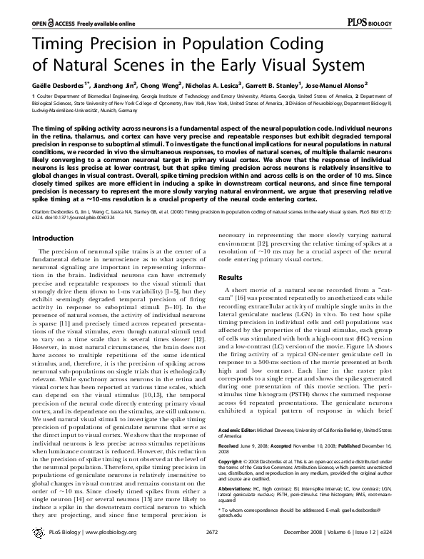 (PDF) Timing Precision in Population Coding of Natural Scenes in the ...
