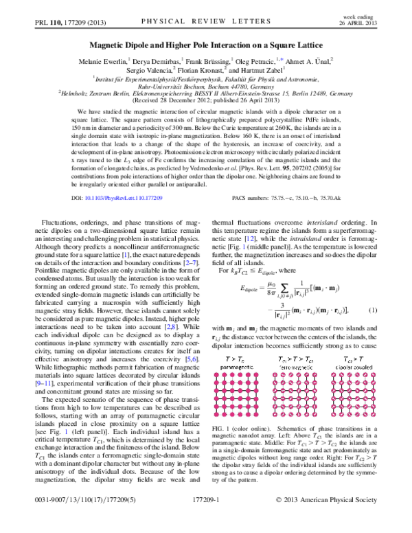 (PDF) Magnetic dipole and higher pole interaction on a square lattice