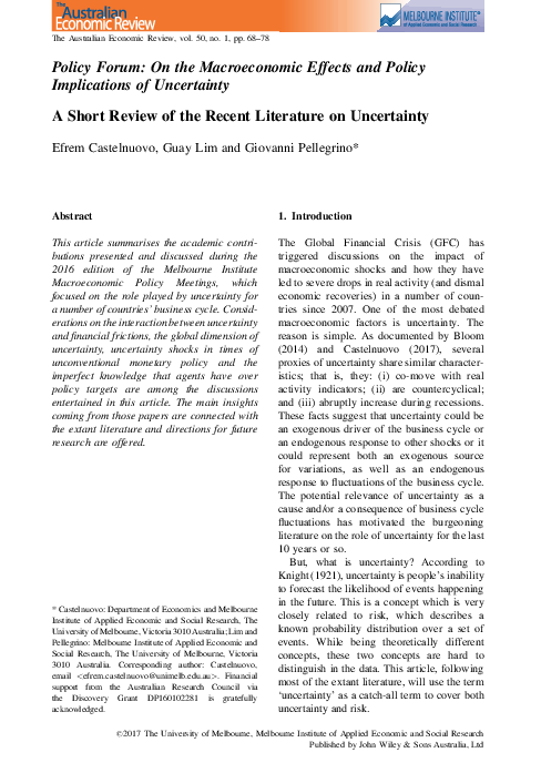 (PDF) A Short Review of the Recent Literature on Uncertainty