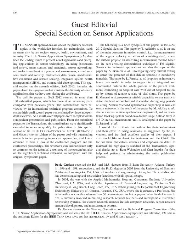 (PDF) Guest Editorial Special Section on Sensor Applications