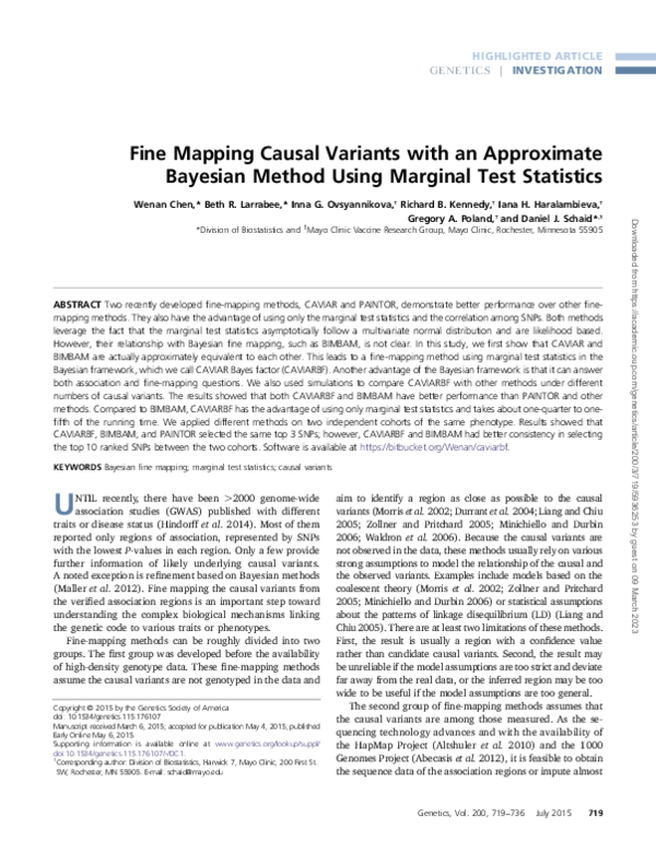 (PDF) Fine Mapping Causal Variants with an Approximate Bayesian Method ...