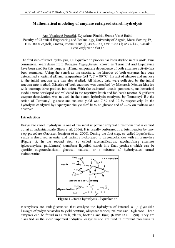 (PDF) Mathematical modeling of amylase catalyzed starch hydrolysis