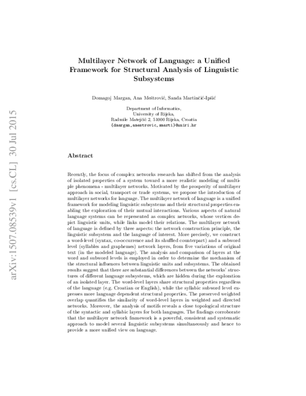 (PDF) Multilayer network of language: A unified framework for ...