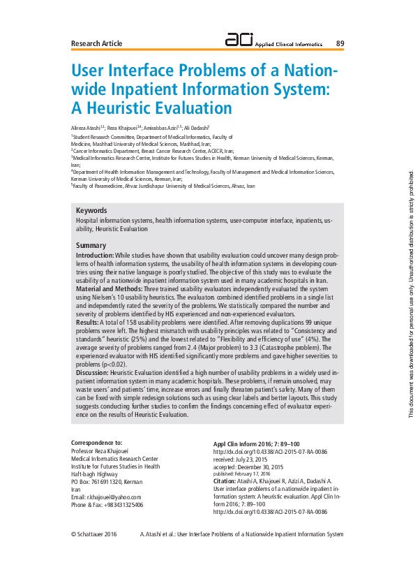 (PDF) User Interface Problems of a Nationwide Inpatient Information ...