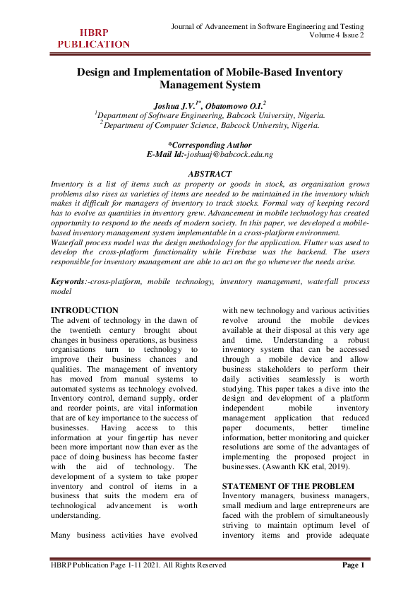 (PDF) Design and Implementation of Mobile-Based Inventory Management System