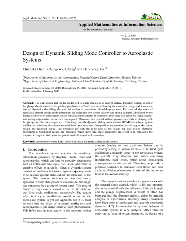 (PDF) Design of Dynamic Sliding Mode Controller to Aeroelastic Systems