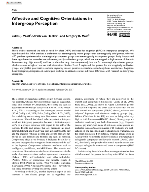 (PDF) Affective and Cognitive Orientations in Intergroup Perception