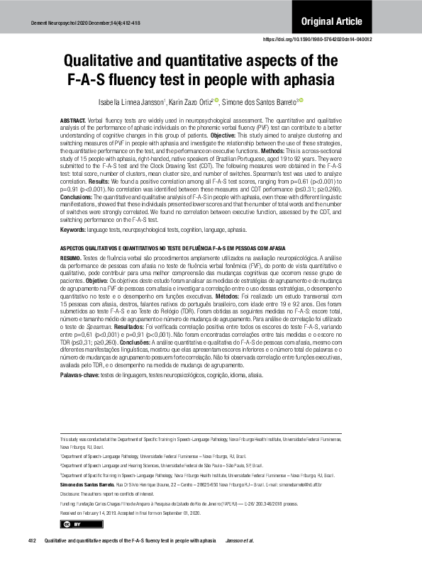 (PDF) Qualitative and quantitative aspects of the F-A-S fluency test in ...