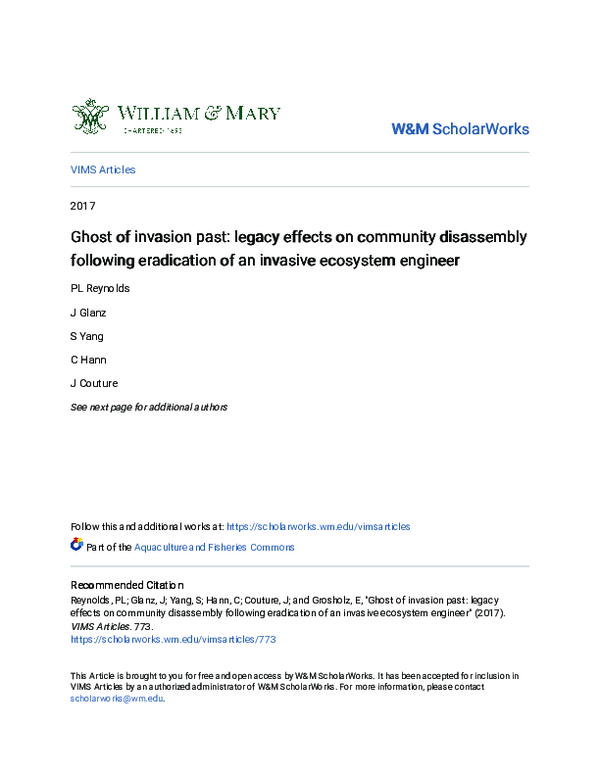(PDF) Ghost of invasion past: legacy effects on community disassembly ...