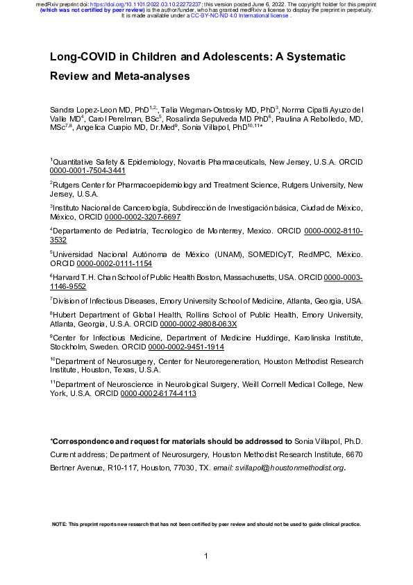 (PDF) Long-COVID in Children and Adolescents: A Systematic Review and ...