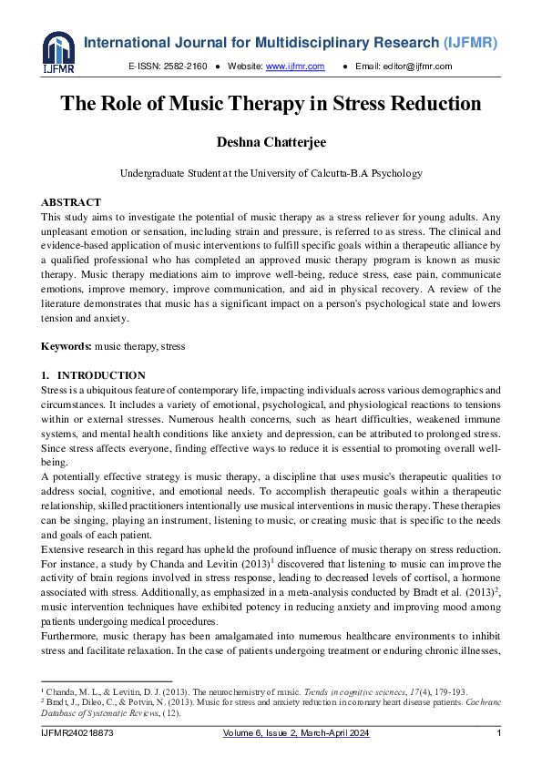 (PDF) The Role of Music Therapy in Stress Reduction