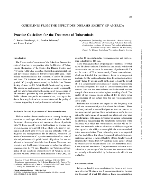 (PDF) Practice Guidelines for the Treatment of Tuberculosis