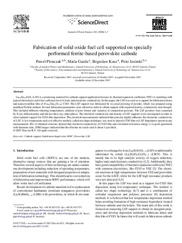 (PDF) Fabrication of solid oxide fuel cell supported on specially ...