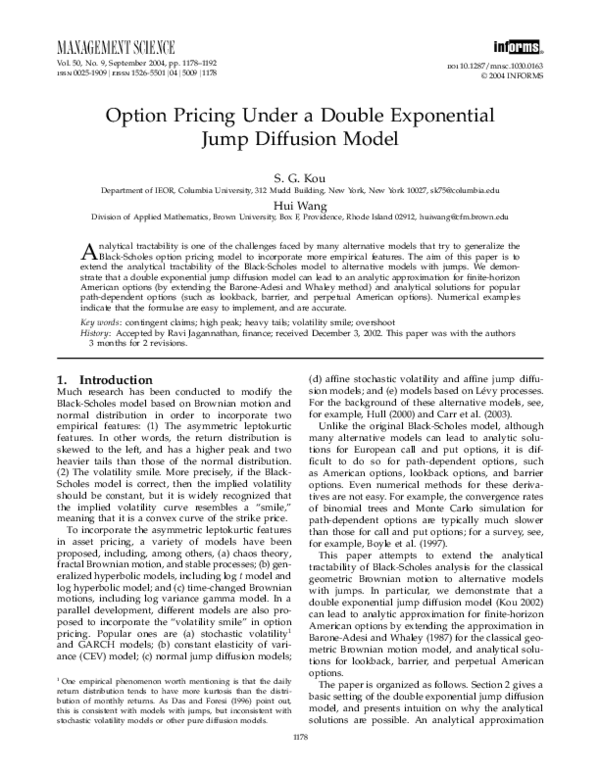 (PDF) Option pricing under a double-exponential jump-diffusion model ...