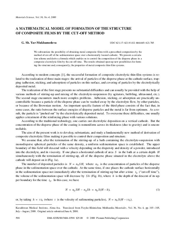 (PDF) A Mathematical Model of Formation of the Structure of Composite ...