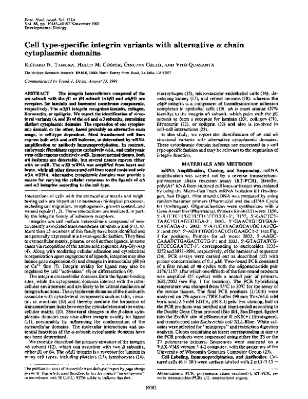 (PDF) Cell type-specific integrin variants with alternative alpha chain ...