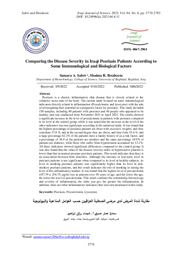 (PDF) Comparing the Disease Severity in Iraqi Psoriasis Patients ...
