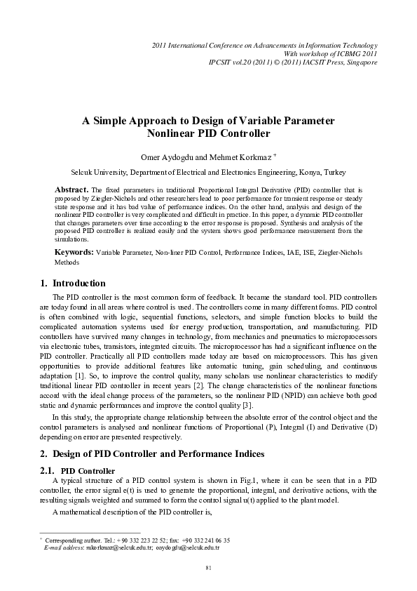 (PDF) A Simple Approach to Design of Variable Parameter Nonlinear PID ...