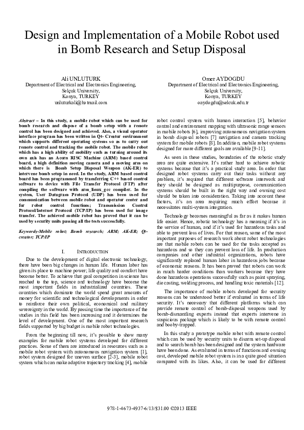 (PDF) Design and implementation of a mobile robot used in bomb research ...
