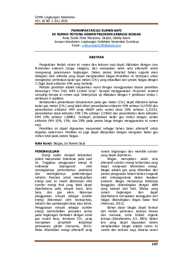 (PDF) Pemanfaatan Isi Rumen Sapi DI Rumah Potong Hewan Pegirian Sebagai ...