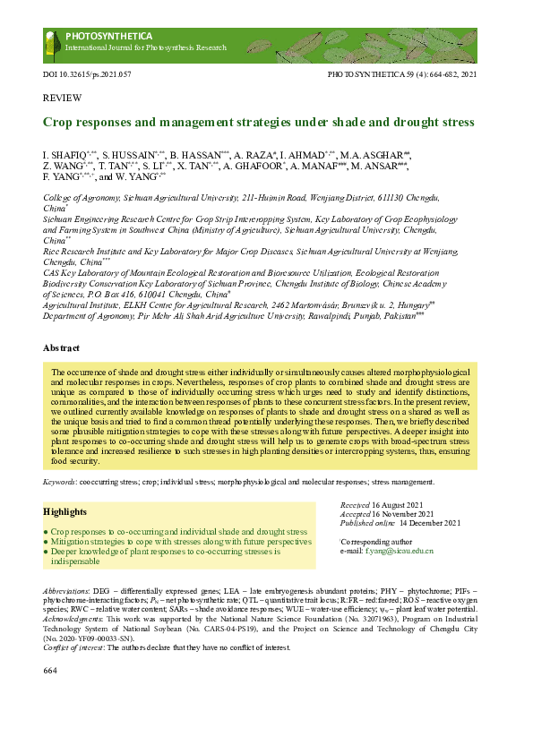(PDF) Crop responses and management strategies under shade and drought ...