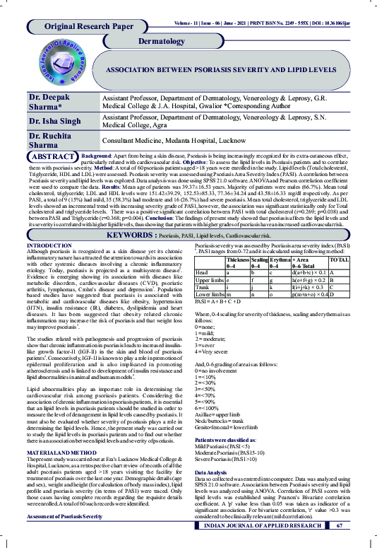 (PDF) Association Between Psoriasis Severity and Lipid Levels