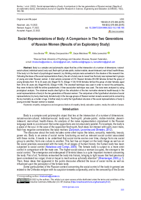 (PDF) Social Representations of Body: A Comparison in The Two ...