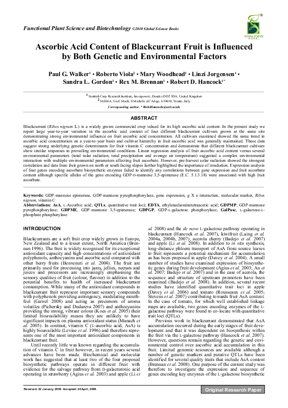 (PDF) Ascorbic Acid Content of Blackcurrant Fruit is Influenced by Both ...