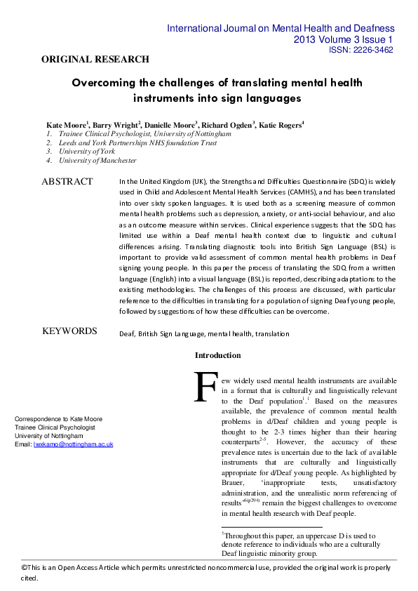 (PDF) Overcoming the challenges of translating mental health ...